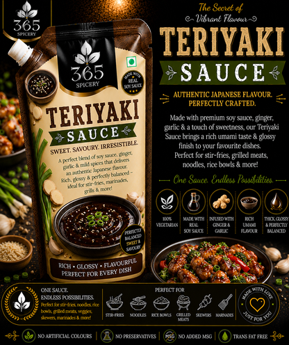 Teriyaki Sauce Powder Mix | Jain-Friendly No Onion No Garlic | Gluten-Free | No Artificial Flavours | 365 Spicery