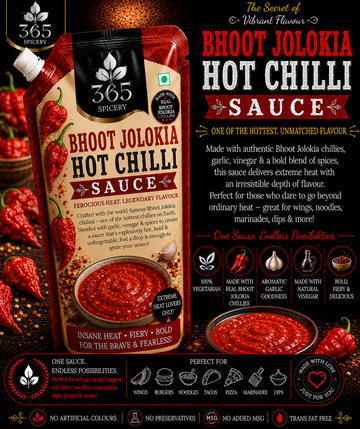 Bhoot Jolokia Hot Chilli Sauce | Jain-Friendly No Onion No Garlic | Natural Ingredients | 365 Spicery