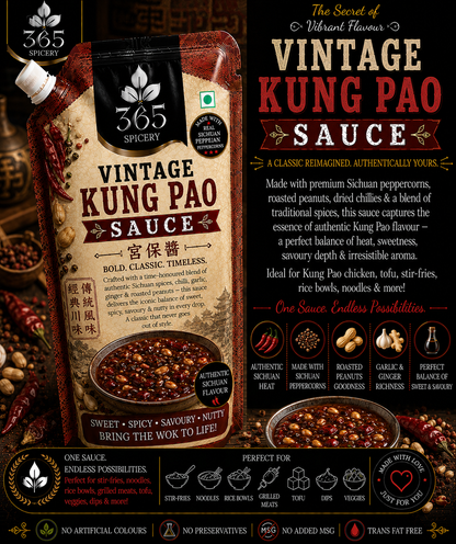 Vintage Kung Pao Sauce Powder Mix | Jain-Friendly No Onion No Garlic | Gluten-Free | No Artificial Colours | 365 Spicery