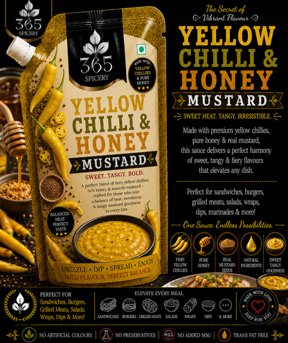 Yellow Chilli & Honey Mustard Sauce Powder Mix | No Onion No Garlic | Jain-Friendly | Gluten-Free | Premium Dip | 365 Spicery