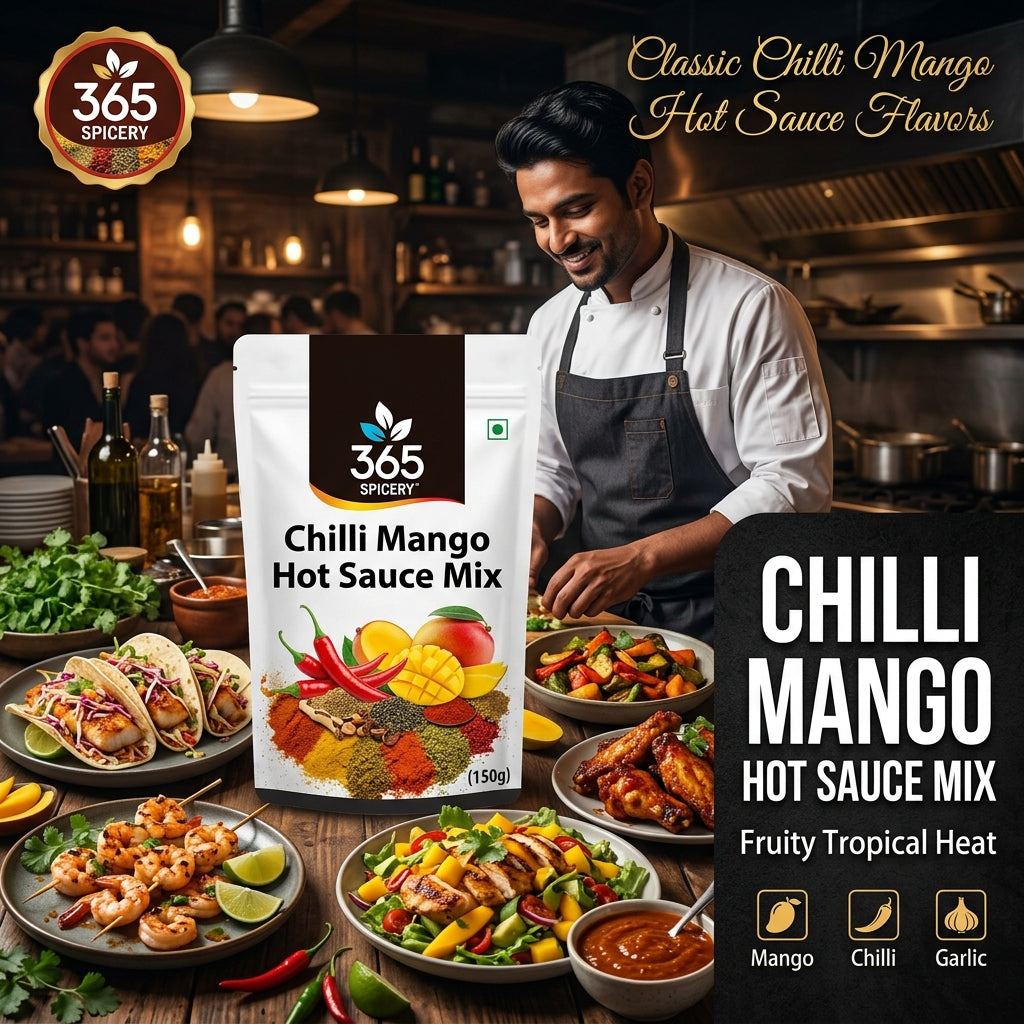 Chilli Mango Hot Sauce Powder Mix | No Onion No Garlic | Jain-Friendly | Sweet & Spicy | No Artificial Colours | 365 Spicery