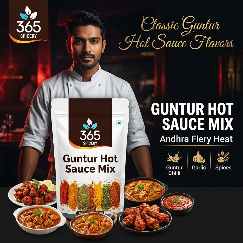 Guntur Hot Sauce Powder Mix | No Onion No Garlic | Jain-Friendly | Spicy Gravy Base | Made in India | No MSG | 365 Spicery