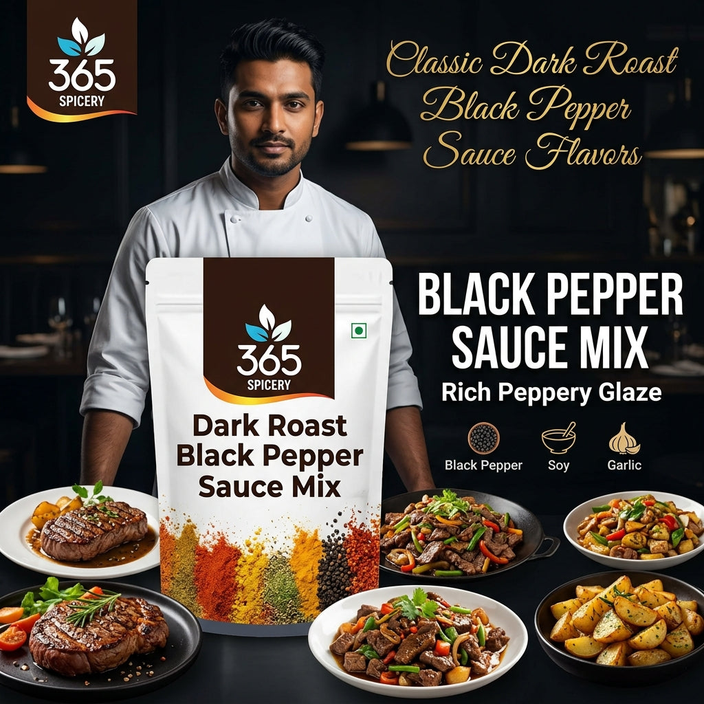 Dark Roast Black Pepper Sauce Powder Mix | Jain-Friendly No Onion No Garlic | Premium Quality | No MSG | 365 Spicery
