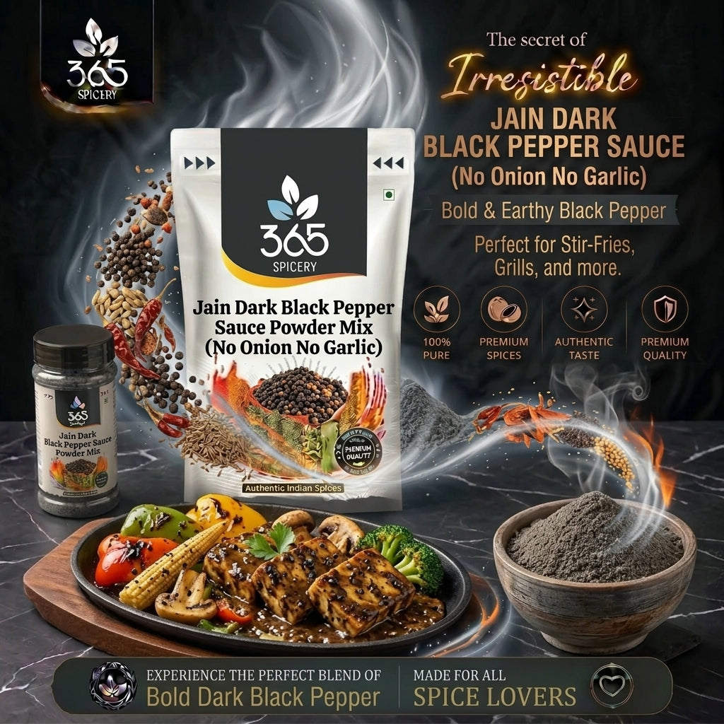 Jain Dark Roast Black Pepper Sauce Powder Mix | No Onion No Garlic | Premium Quality | No MSG | 365 Spicery