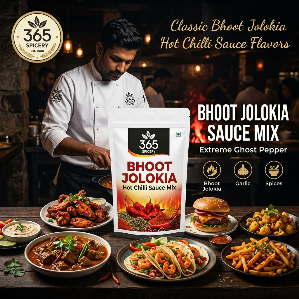 Bhoot Jolokia Hot Chilli Sauce Powder Mix | Jain-Friendly No Onion No Garlic | Natural Ingredients | 365 Spicery