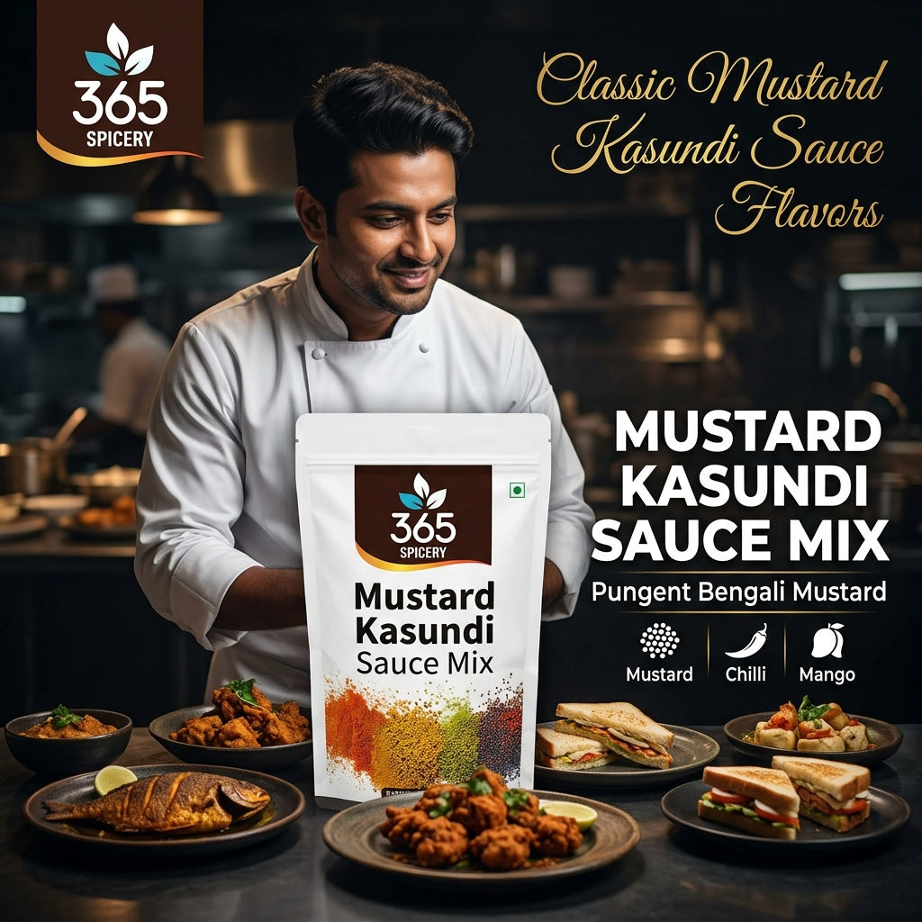 Mustard Kasundi Sauce Powder Mix | Jain-Friendly No Onion No Garlic | Natural Ingredients | No Artificial Colours | 365 Spicery