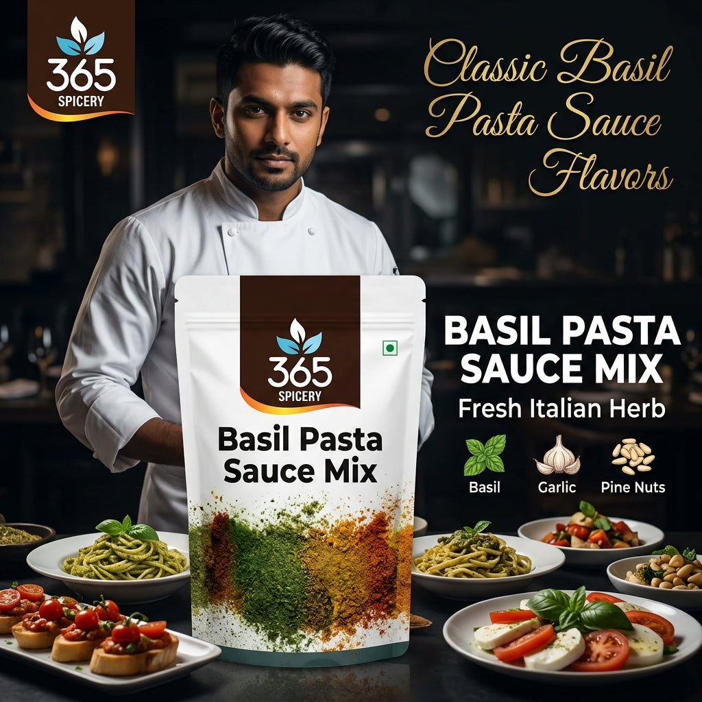 Basil Pasta Sauce Powder Mix | Jain-Friendly No Onion No Garlic | Vegan | Natural Ingredients | 365 Spicery