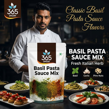 Jain Basil Pasta Sauce Powder Mix | No Onion No Garlic | Vegan | Natural Ingredients | 365 Spicery