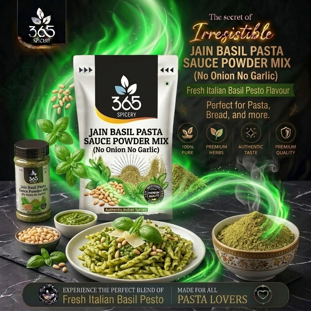 Jain Basil Pasta Sauce Powder Mix | No Onion No Garlic | Vegan | Natural Ingredients | 365 Spicery