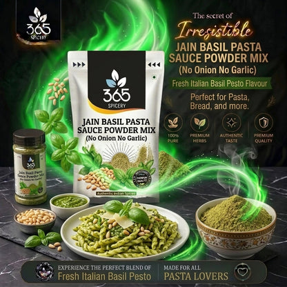 Jain Basil Pasta Sauce Powder Mix | No Onion No Garlic | Vegan | Natural Ingredients | 365 Spicery