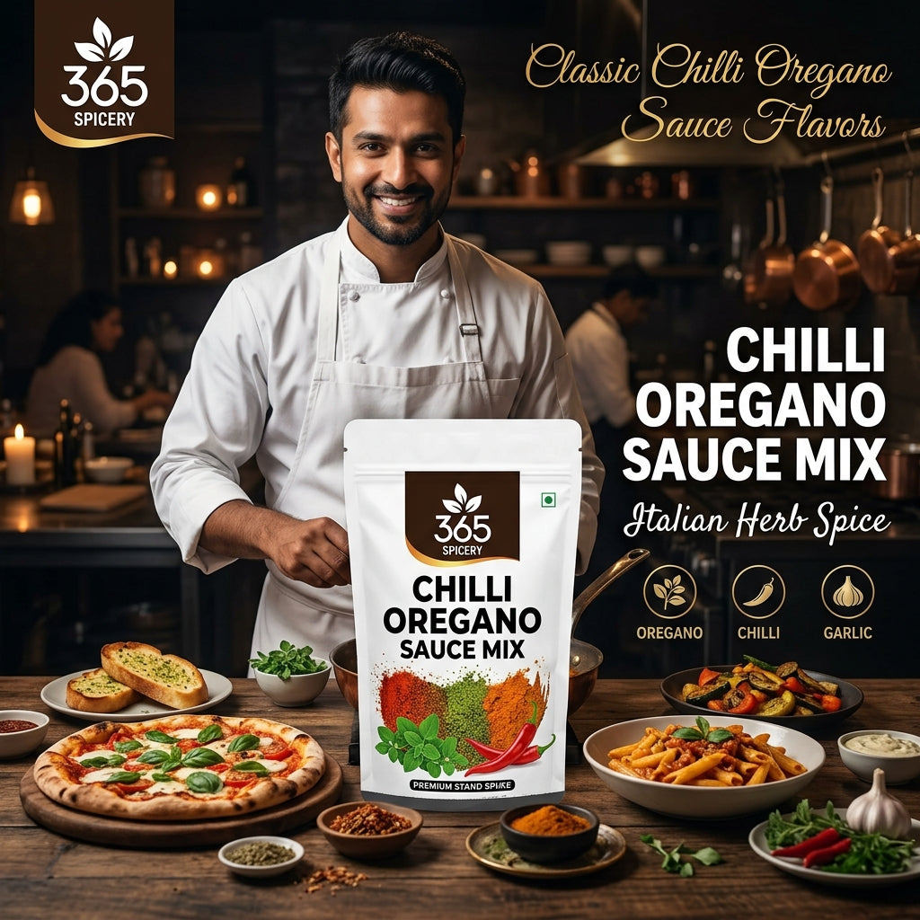 Chilli Oregano Sauce Powder Mix | Jain-Friendly No Onion No Garlic | Gluten-Free | No Artificial Colours | 365 Spicery