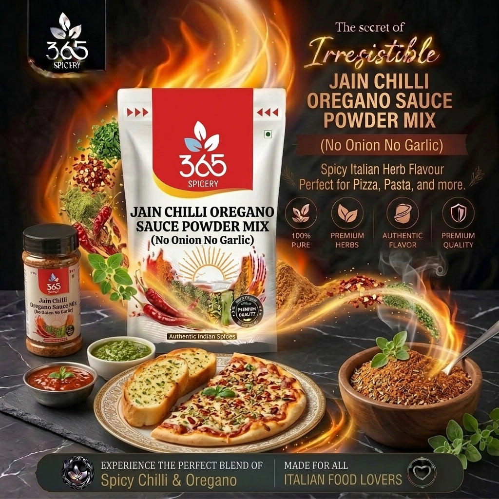 Jain Chilli Oregano Sauce Powder Mix | No Onion No Garlic | Gluten-Free | No Artificial Colours | 365 Spicery