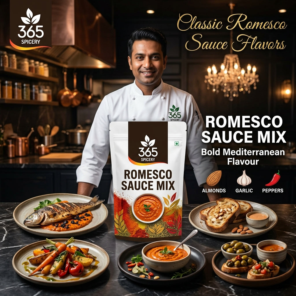 Romesco Sauce Powder Mix | Jain-Friendly No Onion No Garlic | Gluten-Free | No MSG | Made in India | 365 Spicery