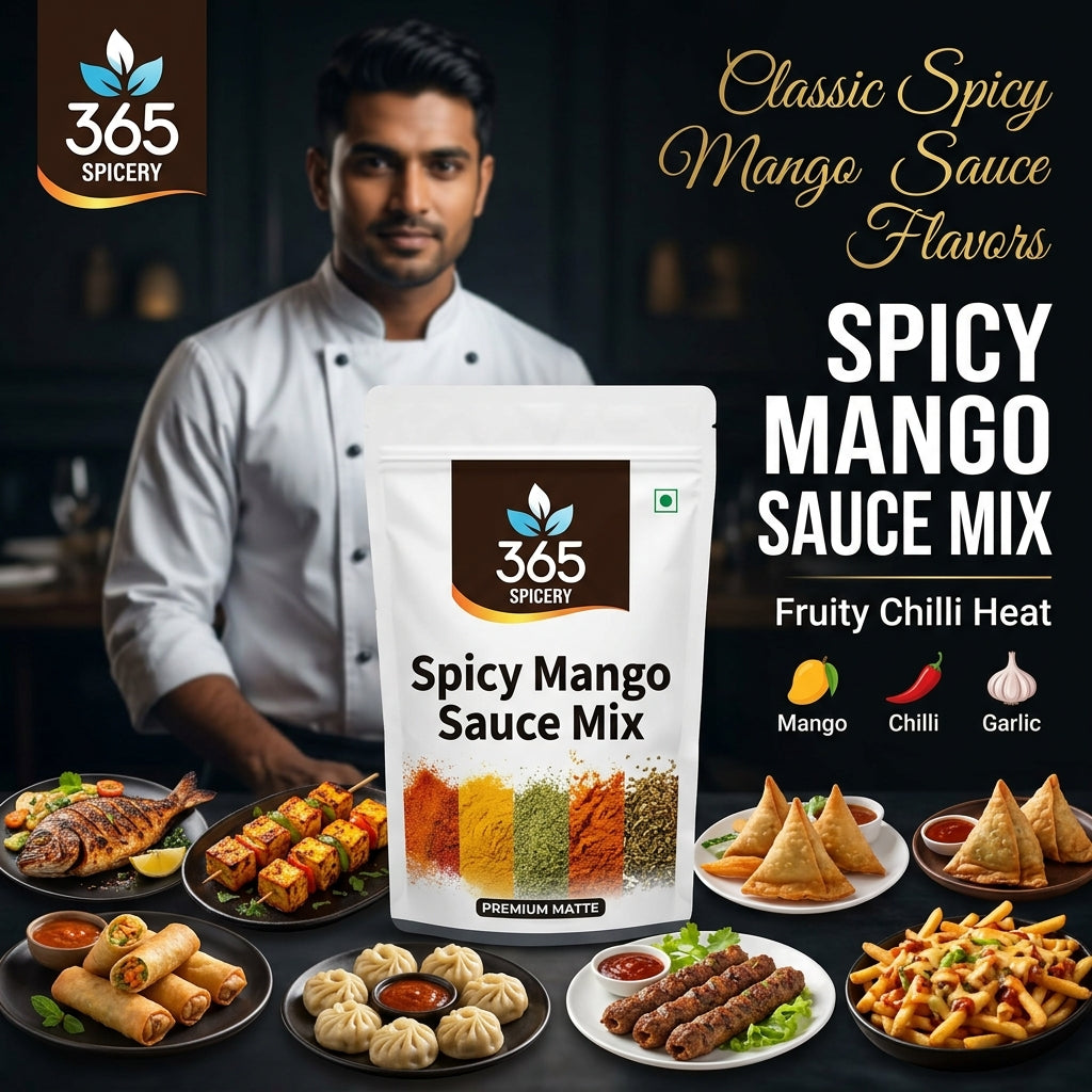 Spicy Mango Sauce Powder Mix | Jain-Friendly No Onion No Garlic | Vegan | No Artificial Colours | 365 Spicery