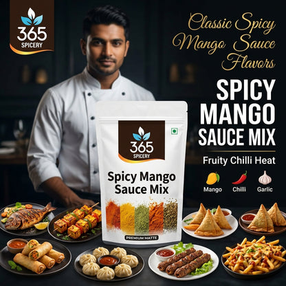Jain Spicy Mango Sauce Powder Mix | No Onion No Garlic | Vegan | No Artificial Colours | 365 Spicery