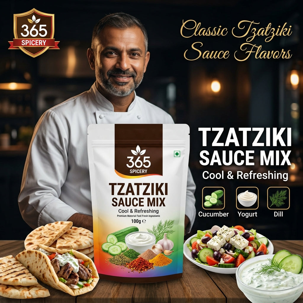 Tzatziki Sauce Powder Mix | Jain-Friendly No Onion No Garlic | Natural Ingredients | Premium Quality | 365 Spicery