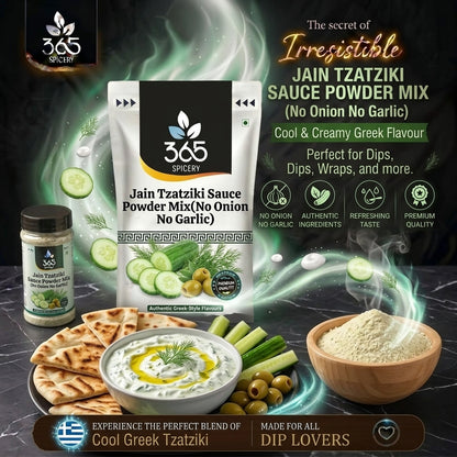 Jain Tzatziki Sauce Powder Mix | No Onion No Garlic | Natural Ingredients | Premium Quality | 365 Spicery