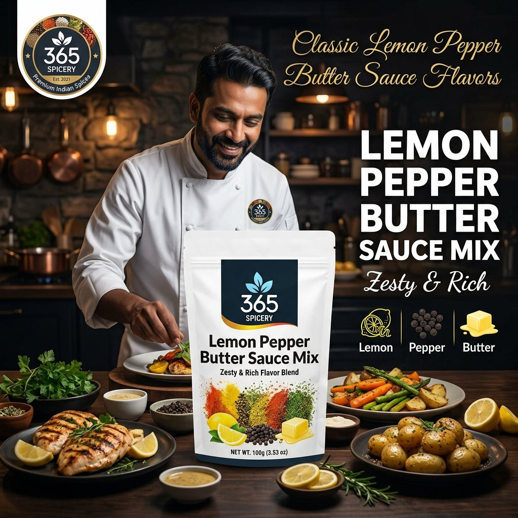 Lemon Pepper Butter Sauce Powder Mix | Jain-Friendly No Onion No Garlic | Vegan | No Artificial Flavours | 365 Spicery
