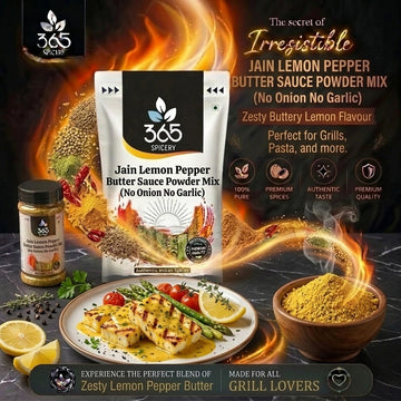 Jain Lemon Pepper Butter Sauce Powder Mix | No Onion No Garlic | Vegan | No Artificial Flavours | 365 Spicery