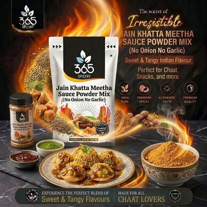 Jain Khatta Meetha Sauce Powder Mix | No Onion No Garlic | Vegan | Natural Ingredients | 365 Spicery