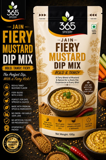 JAIN FIERY MUSTARD DIP MIX | No Onion No Garlic | Gluten-Free | Intense Spicy Spread | 365 Spicery