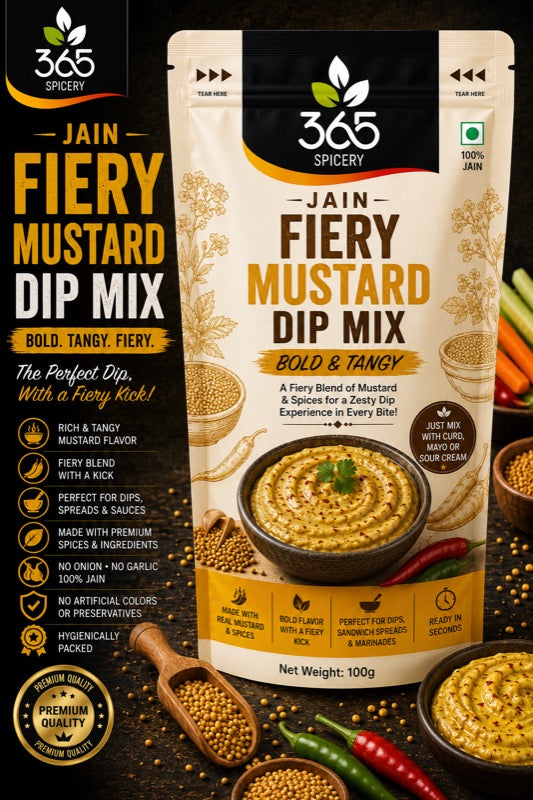 JAIN FIERY MUSTARD DIP MIX | No Onion No Garlic | Gluten-Free | Intense Spicy Spread | 365 Spicery