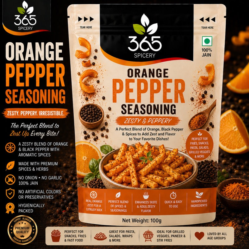 Orange Pepper Seasoning | Zesty Citrus Blend for Fries & Snacks | Natural Ingredients | Vegan | 365 Spicery