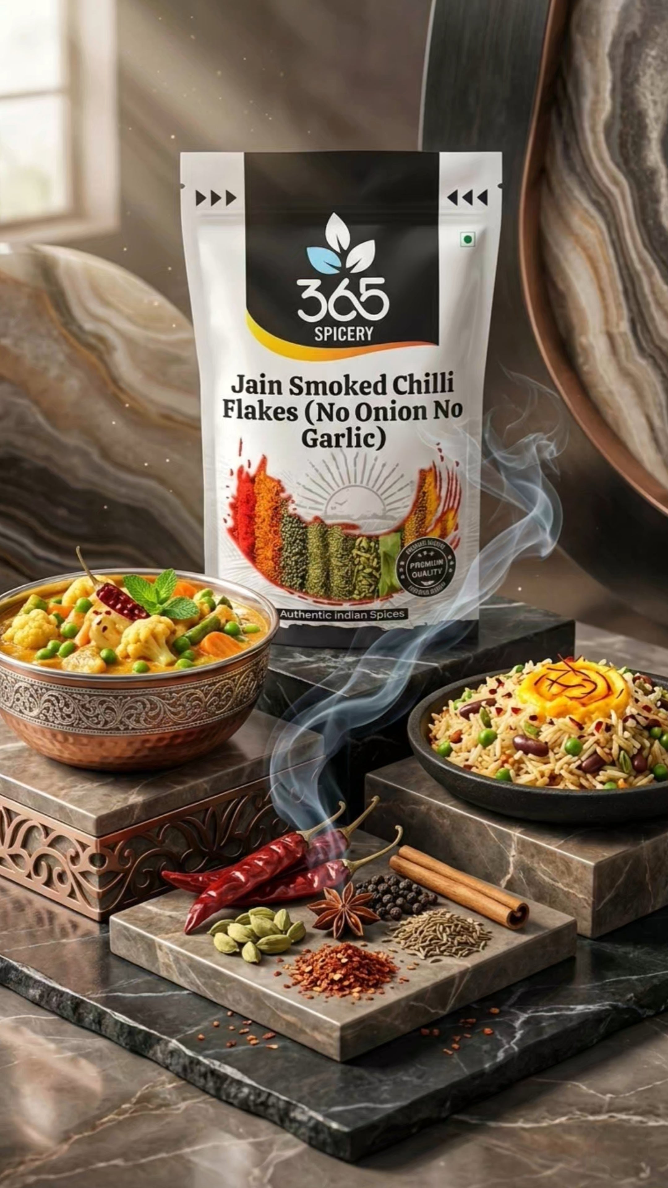 Jain Smoked Chilli Flakes | No Onion No Garlic | Jain-Friendly | Vegan | For Street Food & Grills | 365 Spicery
