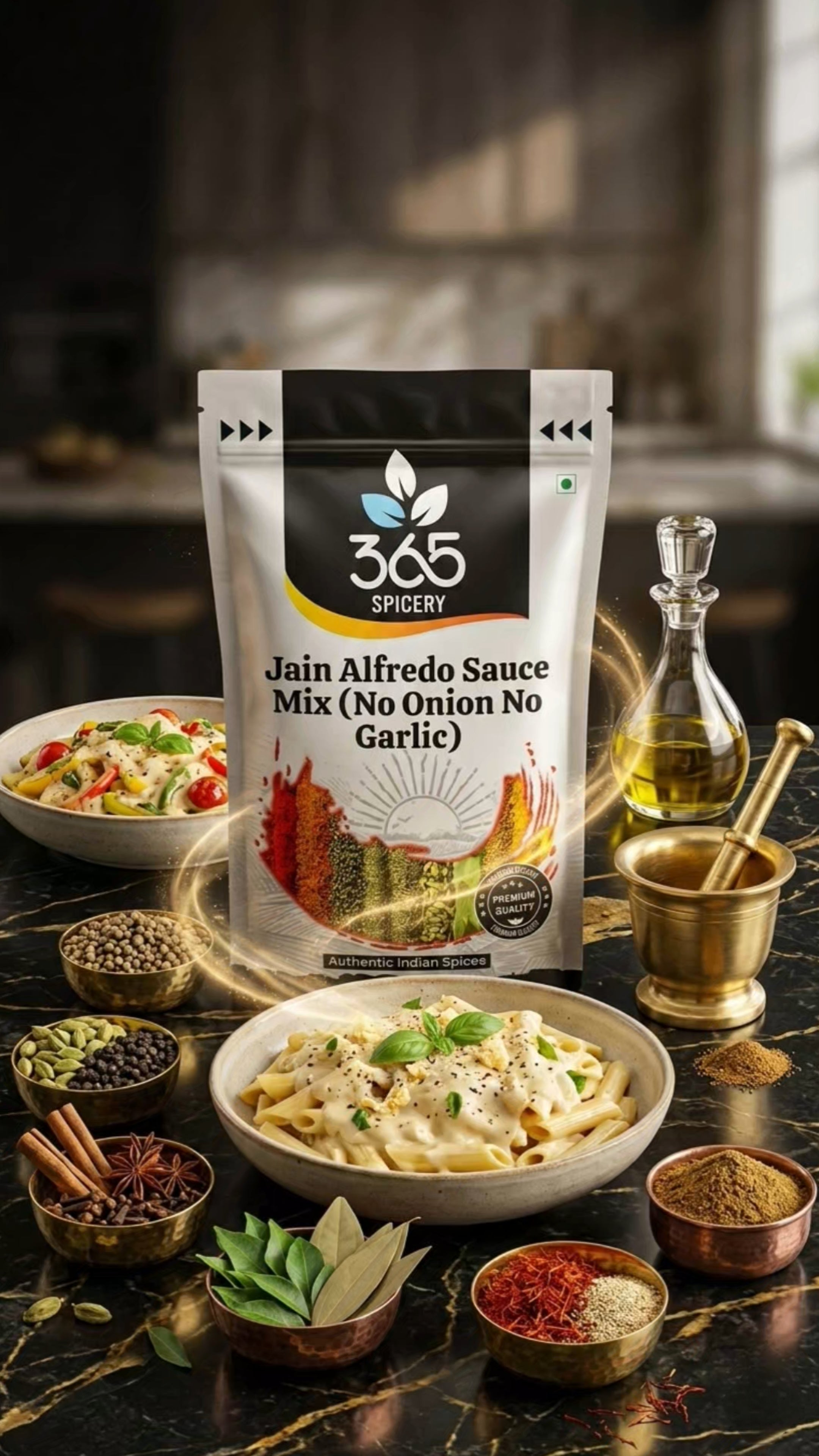 Jain Alfredo Sauce Mix | No Onion No Garlic | Jain-Friendly | Premium Quality | For Pasta & Snacks | 365 Spicery
