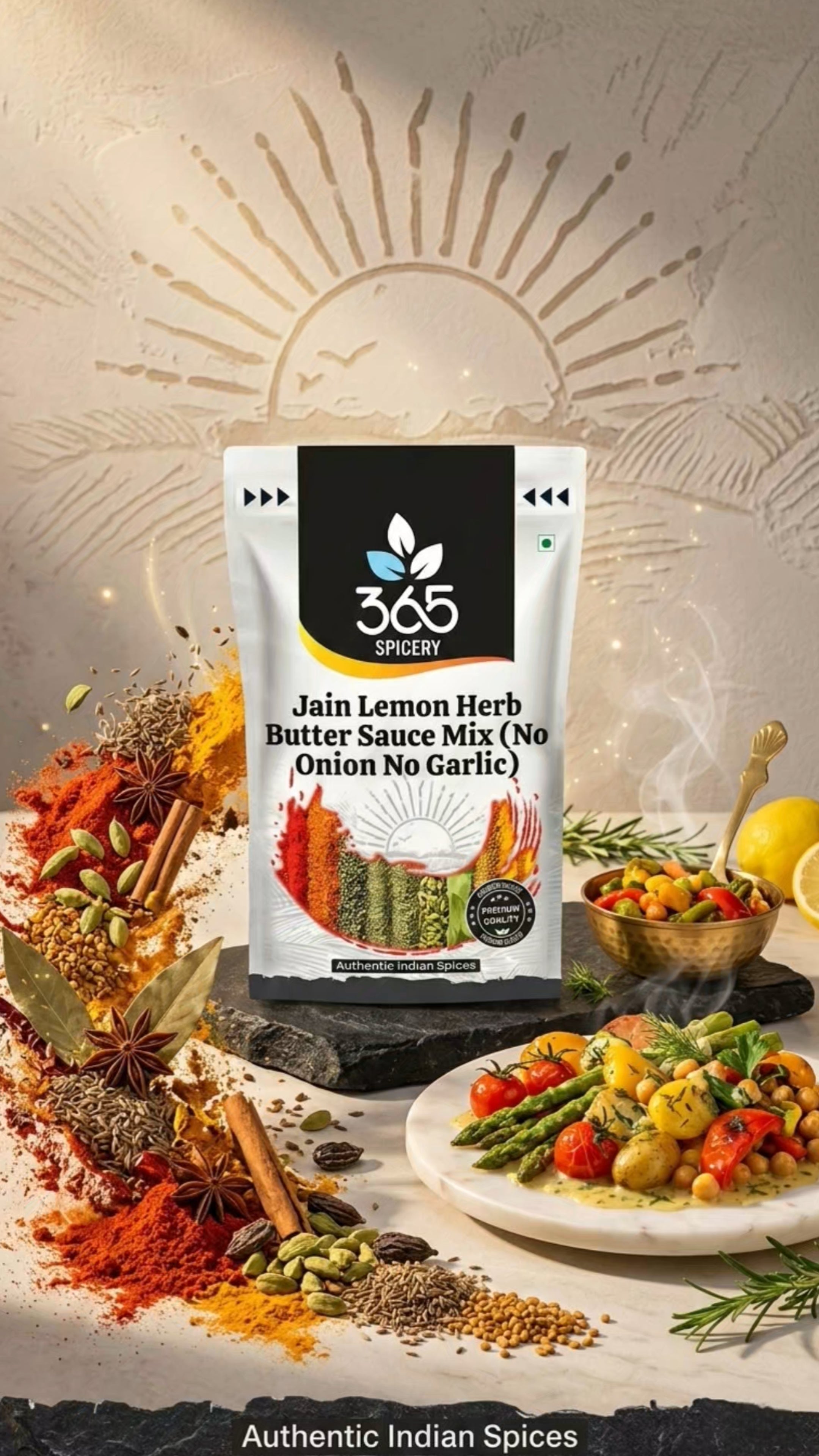 Jain Lemon Herb Butter Sauce Mix | No Onion No Garlic | Jain-Friendly | Gluten-Free | For Snacks | 365 Spicery