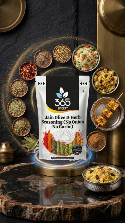 Jain Olive & Herb Seasoning | No Onion No Garlic | Jain-Friendly | Gluten-Free | Mediterranean Blend | 365 Spicery