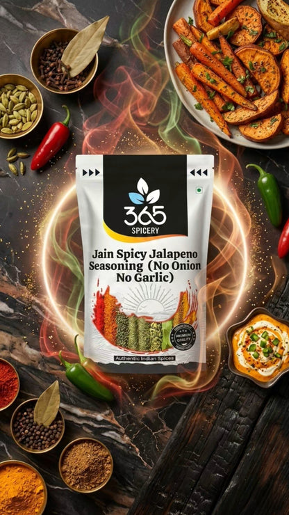 Jain Spicy Jalapeno Seasoning | No Onion No Garlic | Jain-Friendly | No Artificial Colours | Hot Snack | 365 Spicery