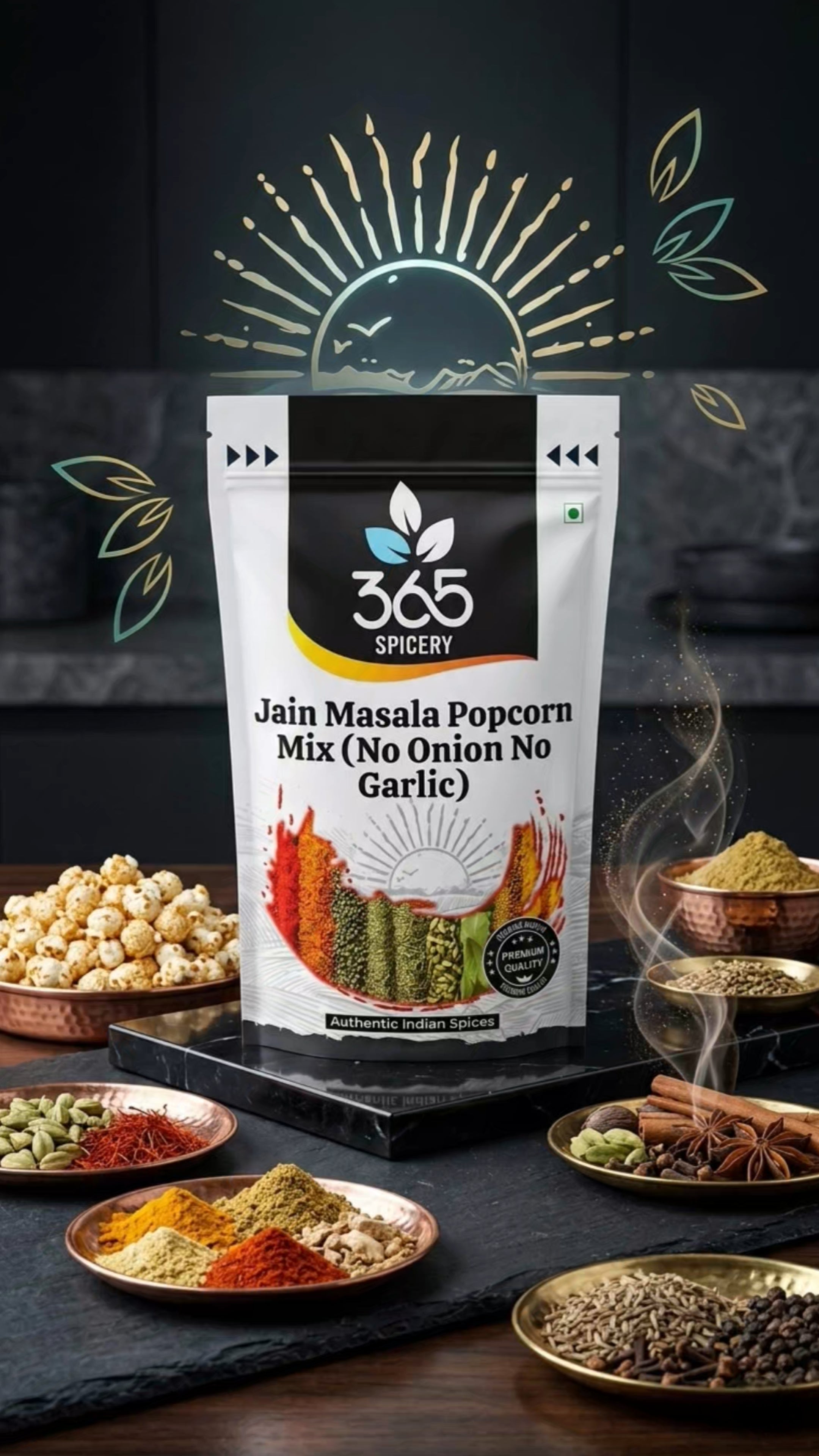 Jain Masala Popcorn Mix | No Onion No Garlic | Jain-Friendly | Gluten-Free | Perfect Movie Night Snack | 365 Spicery