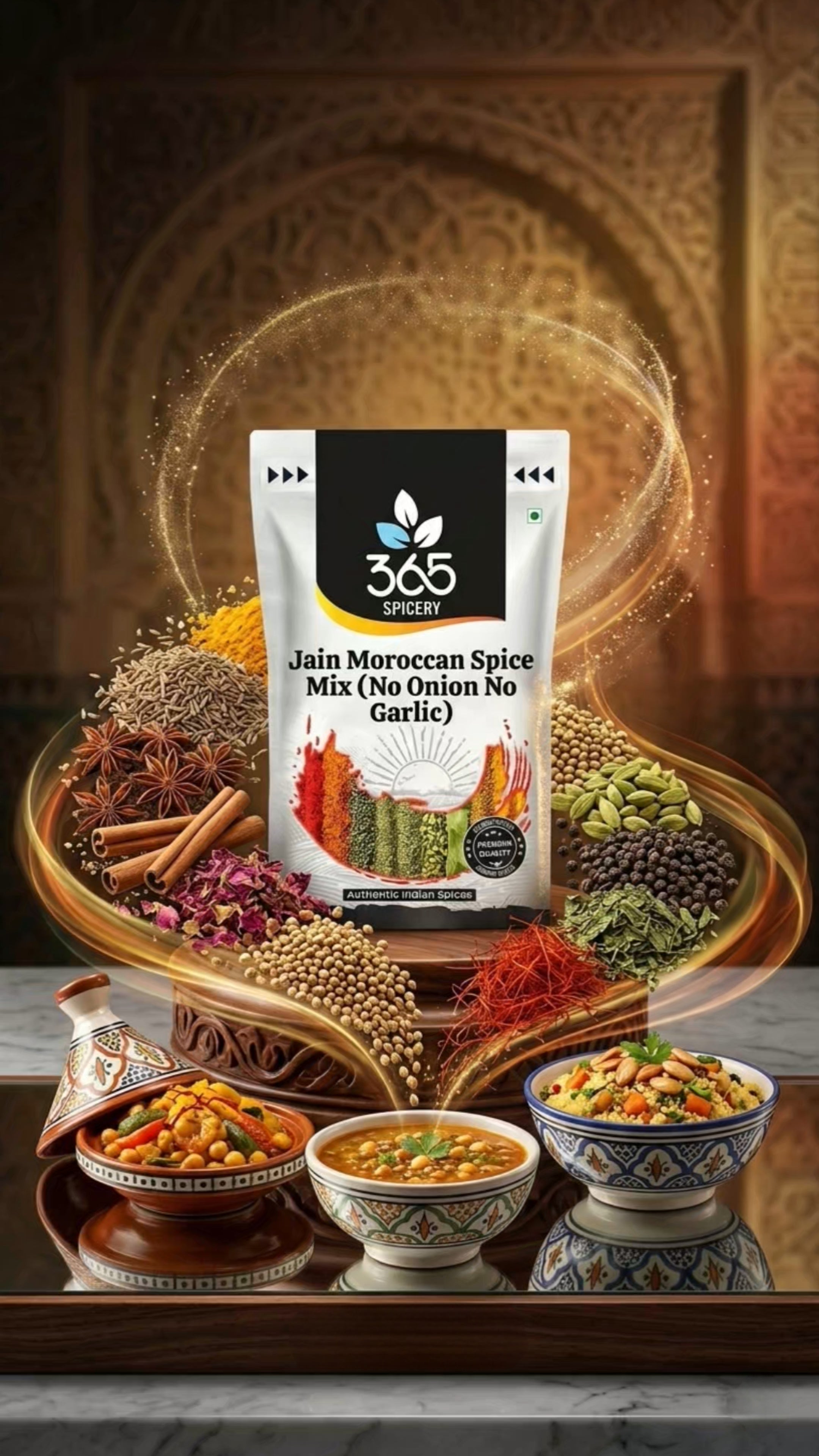Jain Moroccan Spice Mix | No Onion No Garlic | Jain-Friendly | Premium Quality | Exotic Aromatic Blend | 365 Spicery