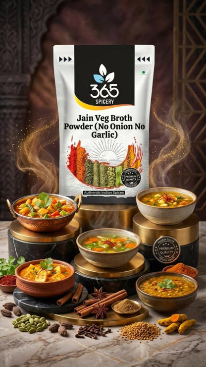 Jain Veg Broth Powder | No Onion No Garlic | Jain-Friendly | Gluten-Free | Natural Vegetable Base | 365 Spicery