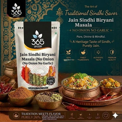 Jain Sindhi Biryani Masala | No Onion No Garlic | Jain-Friendly | Premium Aromatic Blend | 365 Spicery
