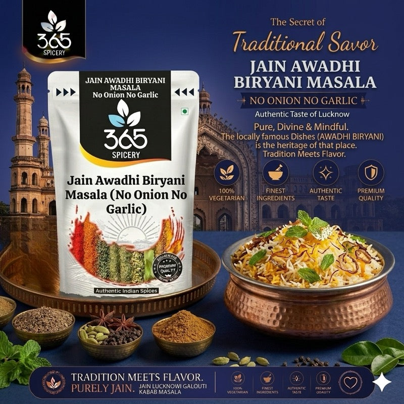 Jain Awadhi Biryani Masala | No Onion No Garlic | Jain-Friendly | Mild Royal Fragrant Mix | 365 Spicery