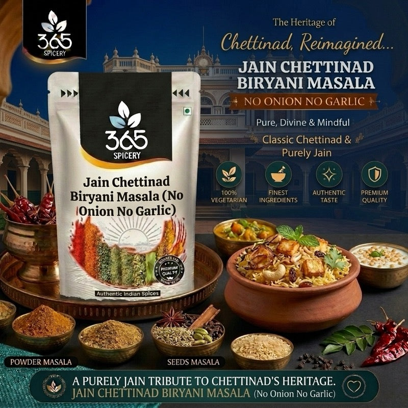 Jain Chettinad Biryani Masala | No Onion No Garlic | Jain-Friendly | Bold Spicy Flavor Mix | 365 Spicery