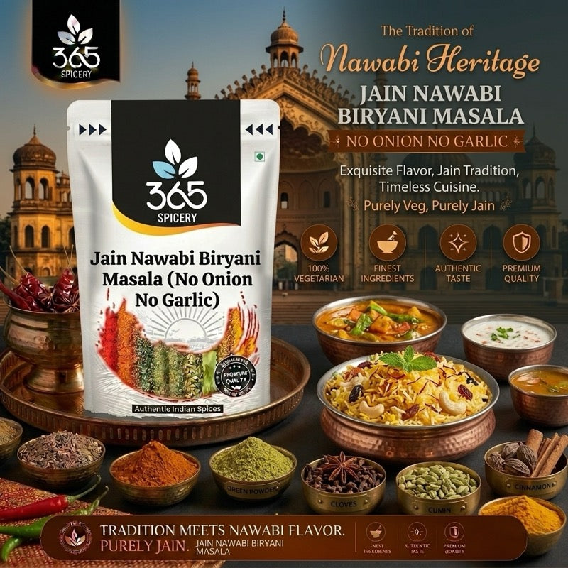 Jain Nawabi Biryani Masala | No Onion No Garlic | Jain-Friendly | Royal Rich Spice Mix | 365 Spicery