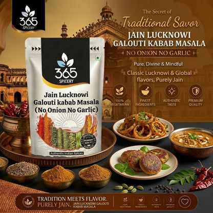 Jain Lucknowi Galouti kabab Masala | No Onion No Garlic | Jain-Friendly | Royal Fragrant Blend | 365 Spicery