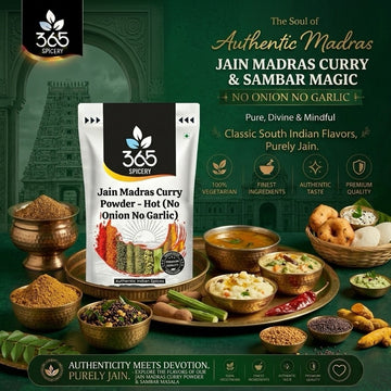 Jain Madras Curry Powder - Hot | No Onion No Garlic | Jain-Friendly | Bold Spices | Made in India | 365 Spicery