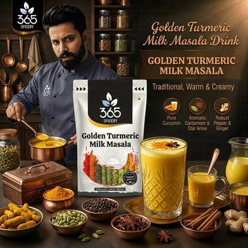 Golden Turmeric Milk Masala | Healing Ayurvedic Beverage Blend | Vegan | Gluten-Free | No Artificial Flavours | 365 Spicery