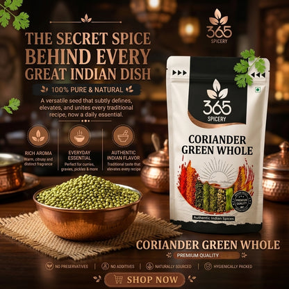 Coriander Green Whole | Premium Quality | Natural Ingredients | Vegan | Essential Indian Cooking Spice | 365 Spicery