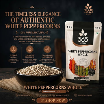 White Peppercorns | Premium Quality | Natural Ingredients | Gluten-Free | Mild Heat for Indian Cooking | 365 Spicery