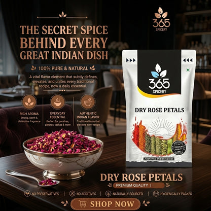 Dry Rose Petals | Natural Edible Flowers | Premium Quality | No Artificial Colours | Ideal for Biryani & Tea | 365 Spicery