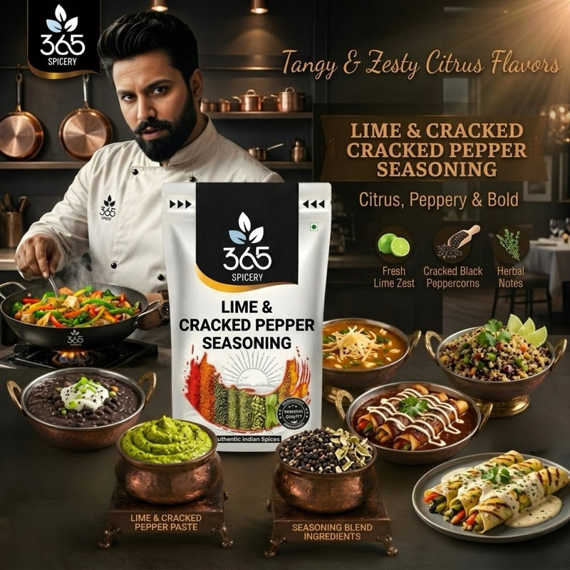 LIME & CRACKED PEPPER SEASONING | Zesty Snack Topping | Vegan | No Artificial Flavours | 365 Spicery