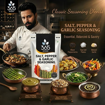 Salt Pepper & Garlic Seasoning | Classic Gourmet Table Blend | Natural Ingredients | Vegan | 365 Spicery