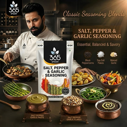 Salt Pepper & Garlic Seasoning | Classic Gourmet Table Blend | Natural Ingredients | Vegan | 365 Spicery