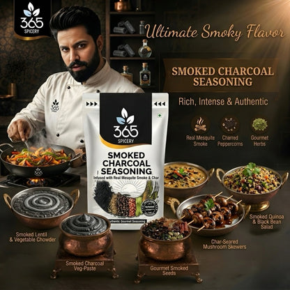 Charcoal Seasoning | Smoky Earthy Rub for Grills | Natural Ingredients | Vegan | No Artificial Colours | 365 Spicery