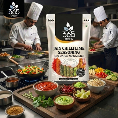 Jain Chilli Lime Seasoning | No Onion No Garlic | Tangy Snack Topping | No MSG | Vegan | 365 Spicery